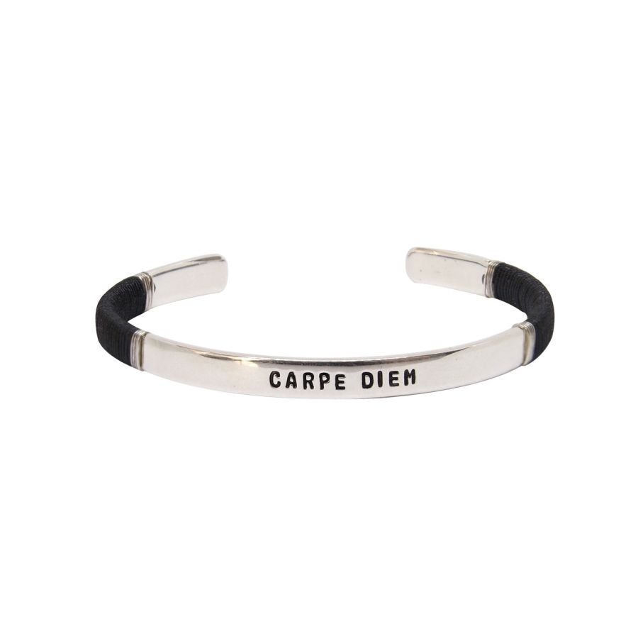 JONC HOMME CARPE DIEM Noir PLAQUE ARGENT