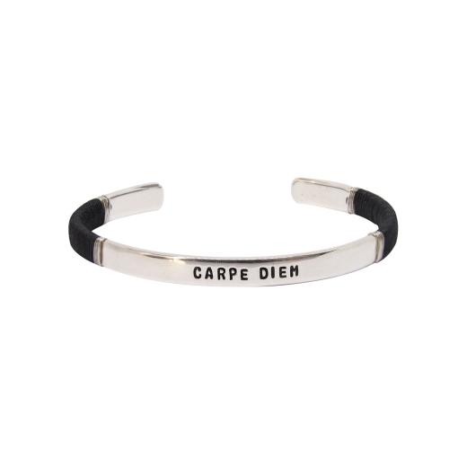 JONC HOMME CARPE DIEM Noir PLAQUE ARGENT