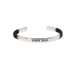 JONC HOMME CARPE DIEM Noir PLAQUE ARGENT