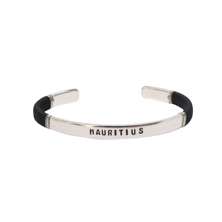 JONC HOMME Mauritius Noir PLAQUE ARGENT