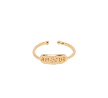 BAGUE AMOUR ZIRCO PLAQUE OR FIN 24K