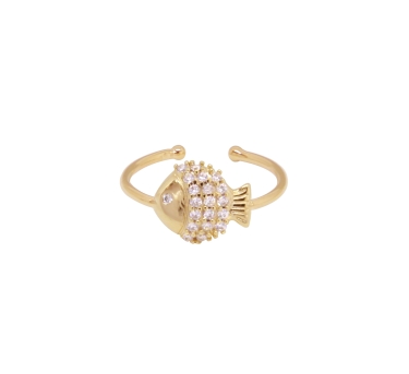BAGUE Little Fish ZIRCO PLAQUE OR FIN 24K