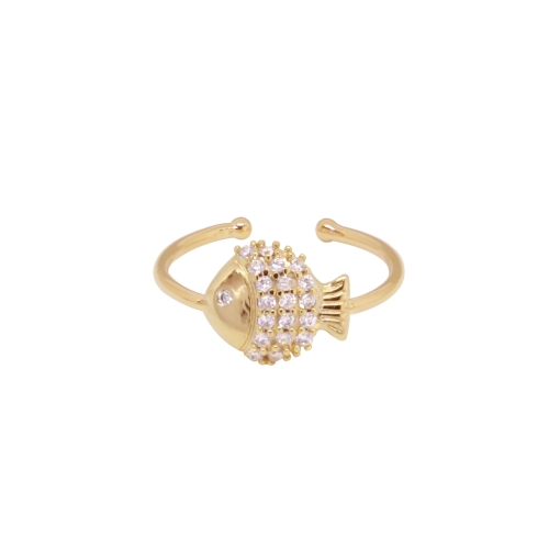 BAGUE Little Fish ZIRCO PLAQUE OR FIN 24K