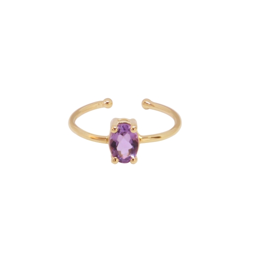 BAGUE AMETHYSTE PLAQUE OR FIN 24K