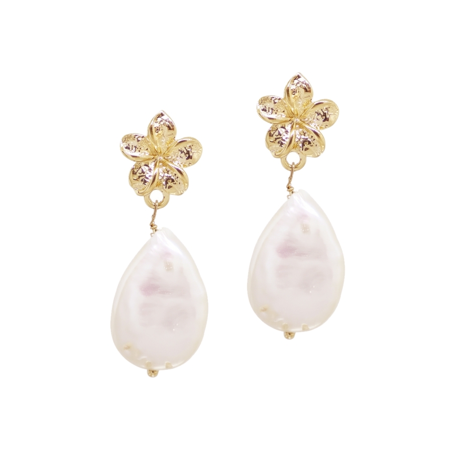 BOUCLES PENDANTES FRANGIPANE PERLES D'EAU DOUCE