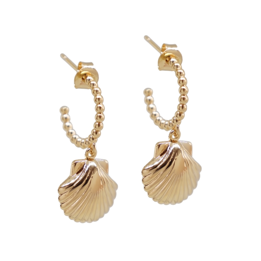 CREOLES OUVERTES BILLES COQUILLA DORE OR FIN 24K
