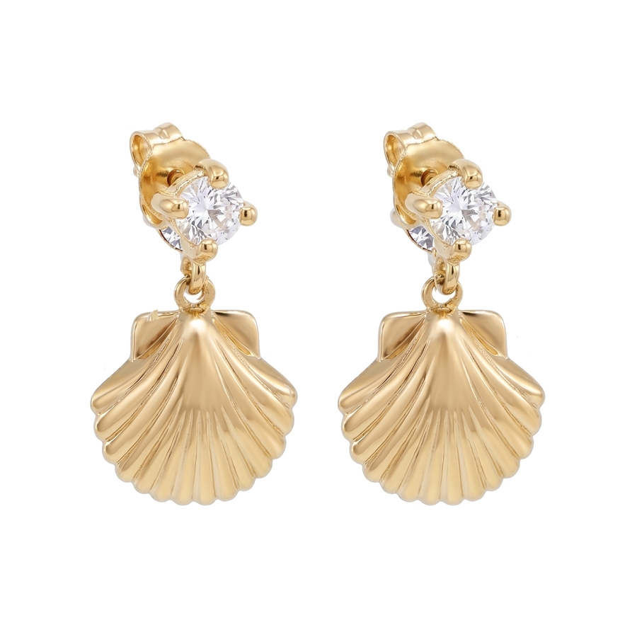 PENDANTES COQUILLA ZIRCO DORE OR FIN 24K