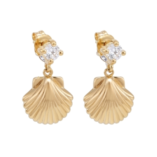 PENDANTES COQUILLA ZIRCO DORE OR FIN 24K