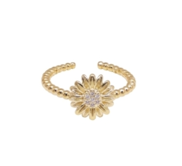 BAGUE TOURNESOL ZIRCO DORE OR FIN 24K