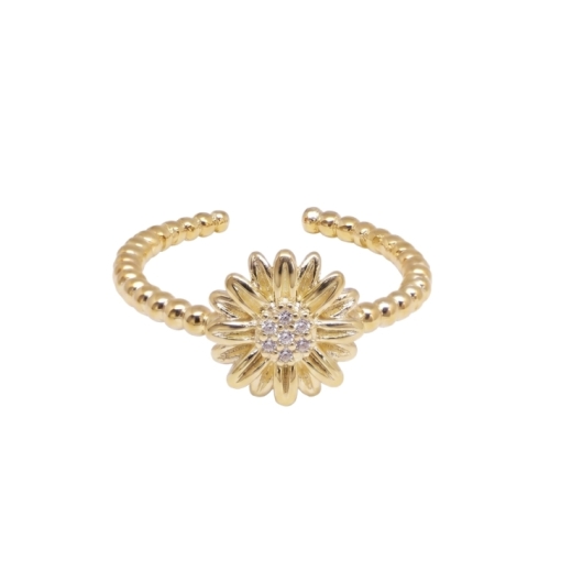 BAGUE TOURNESOL ZIRCO DORE OR FIN 24K