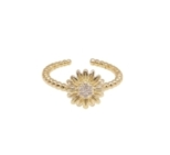 BAGUE TOURNESOL ZIRCO DORE OR FIN 24K