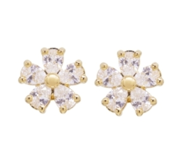 PUCES FLOWER ZIRCO DORE OR FIN 24K