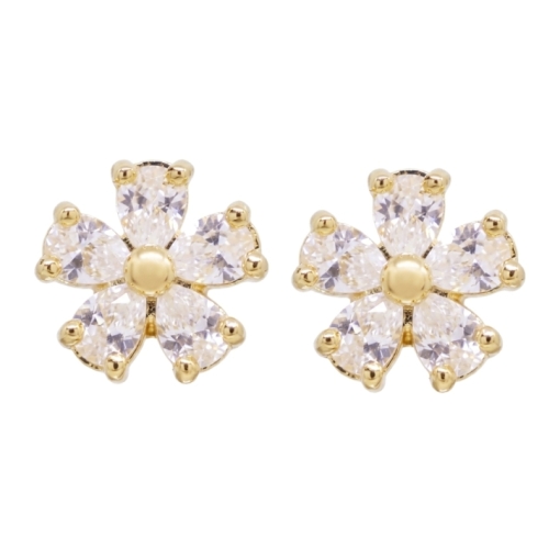 PUCES FLOWER ZIRCO DORE OR FIN 24K