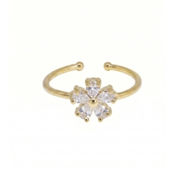BAGUE FLOWER ZIRCO PLAQUE OR 24K
