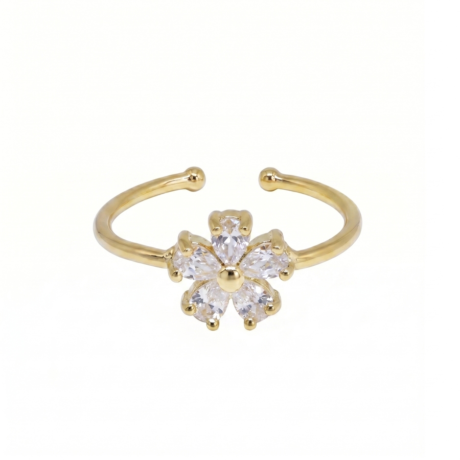BAGUE FLOWER ZIRCO PLAQUE OR 24K BAGUE FLOWER ZIRCO PLAQUE OR 24K