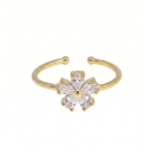 BAGUE FLOWER ZIRCO PLAQUE OR 24K