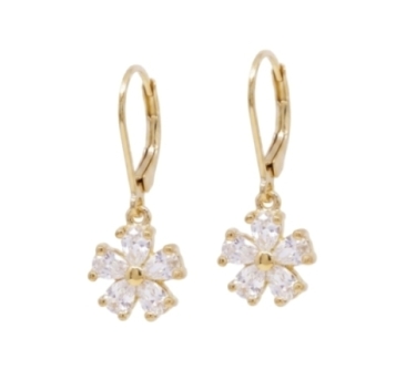 DORMEUSES FLOWER ZIRCO DORE OR FIN 24K