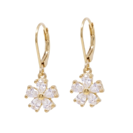 DORMEUSES FLOWER ZIRCO DORE OR FIN 24K
