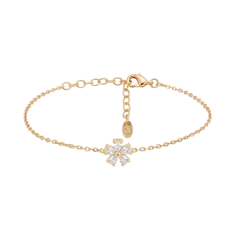 BRACELET FLOWER ZIRCO DORE OR FIN 24K