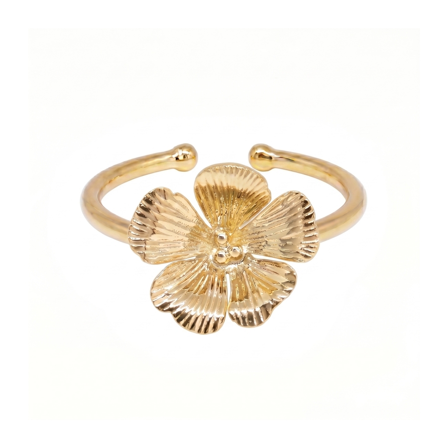 BAGUE HIBISCUS PLAQUE OR 24K