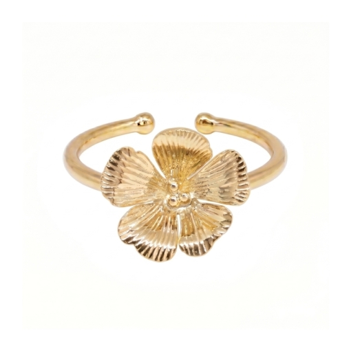 BAGUE HIBISCUS PLAQUE OR 24K