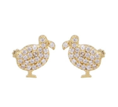 PUCES LITTLE DODO ZIRCO DORE OR FIN 24K