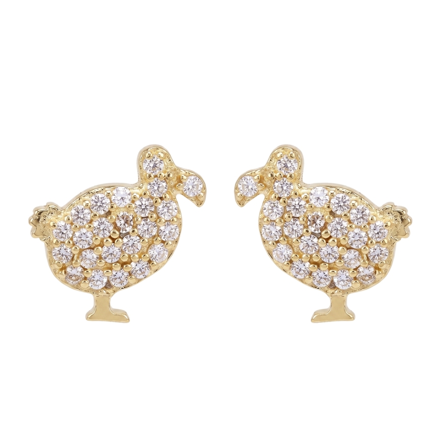 PUCES LITTLE DODO ZIRCO DORE OR FIN 24K