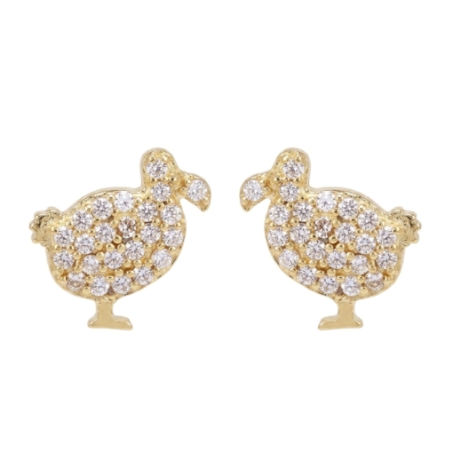 PUCES LITTLE DODO ZIRCO DORE OR FIN 24K