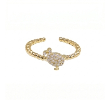 BAGUE BALLS LITTLE DODO ZIRCO PLAQUE OR FIN 24K