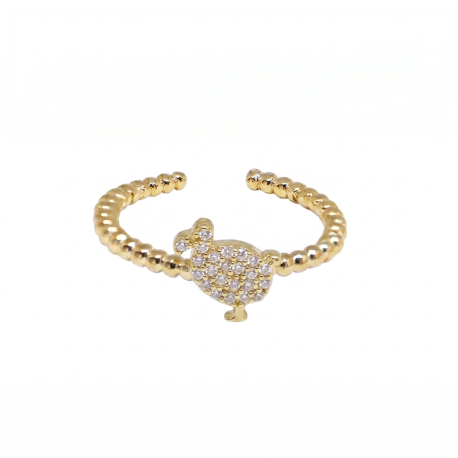 BAGUE BALLS LITTLE DODO ZIRCO PLAQUE OR FIN 24K