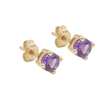PUCES SOLO AMETHYSTE DORE OR FIN 24K