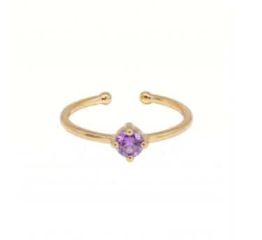 BAGUE SOLO AMETHYSTE PLAQUE OR 24K
