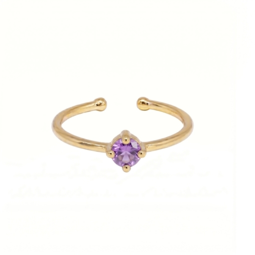 BAGUE SOLO AMETHYSTE PLAQUE OR 24K
