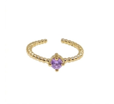 BAGUE BALLS SOLO AMETHYSTE PLAQUE OR 24K