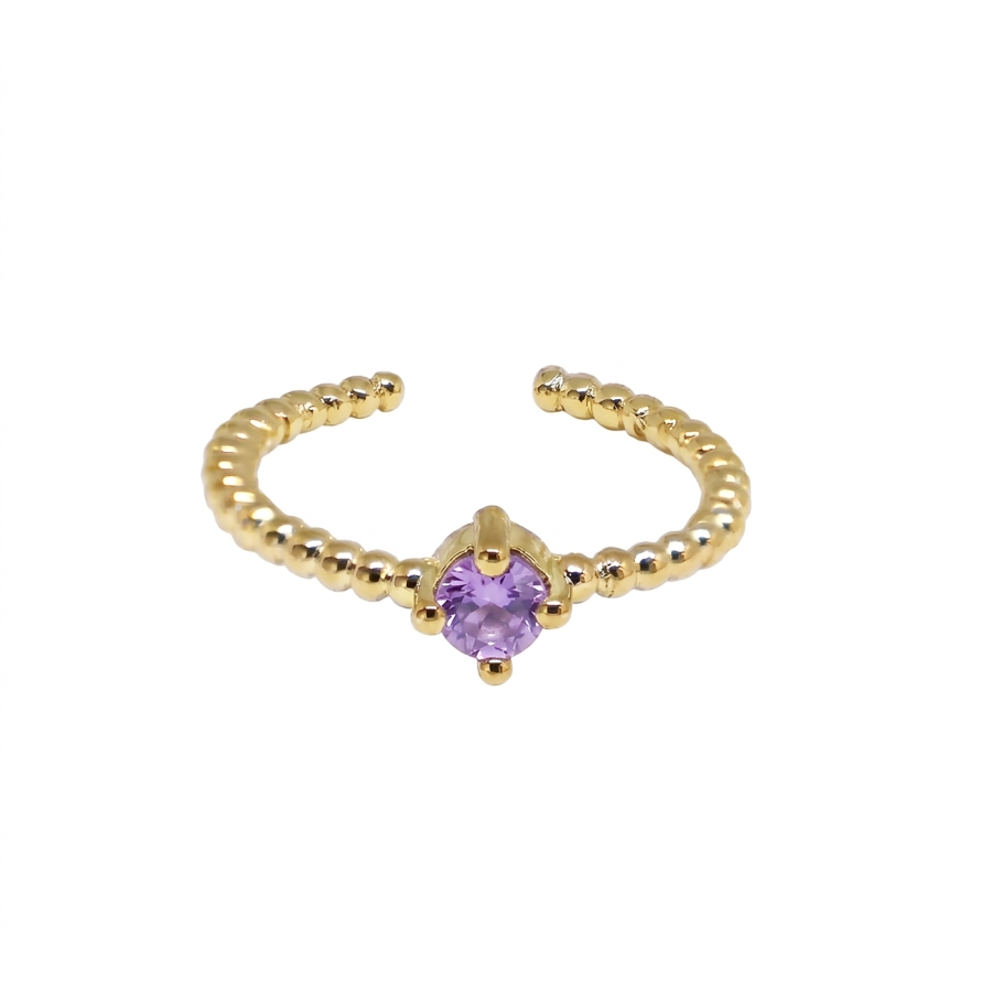 BAGUE BALLS SOLO AMETHYSTE PLAQUE OR 24K