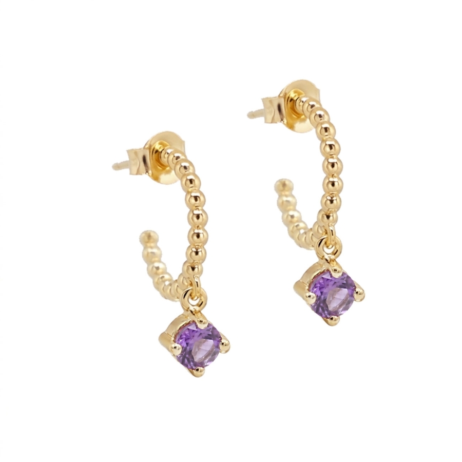 CREOLES BALLS SOLO AMETHYSTE DORE OR FIN 24K