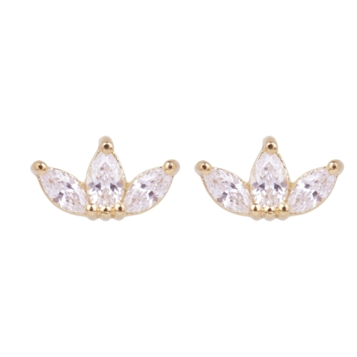 PUCES LOTUS ZIRCO DORE OR FIN 24K