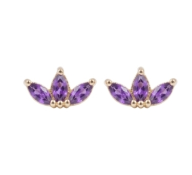 PUCES LOTUS AMETHYSTE DORE OR FIN 24K