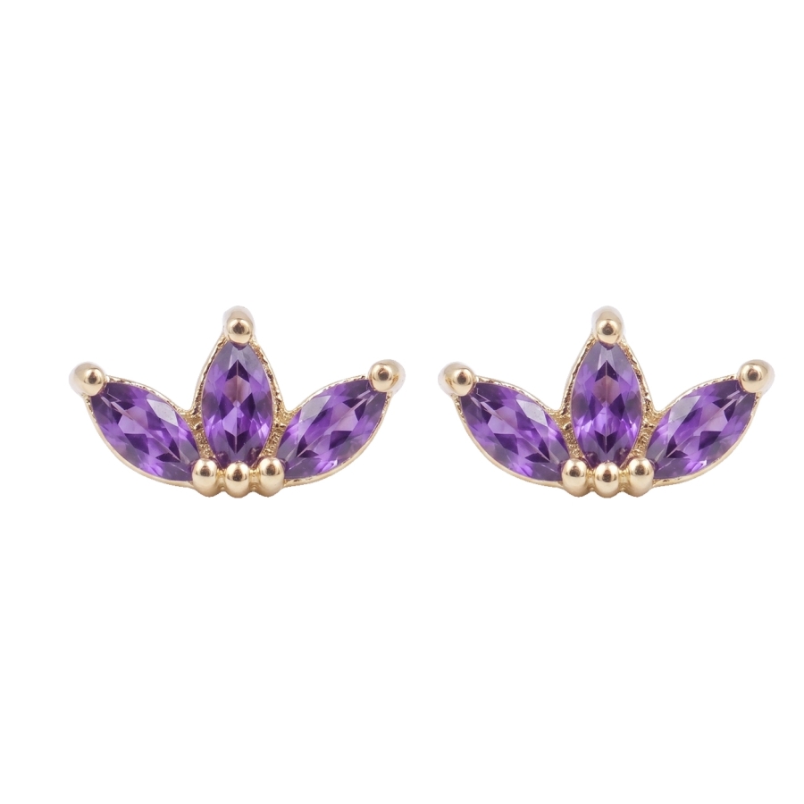 PUCES LOTUS AMETHYSTE DORE OR FIN 24K