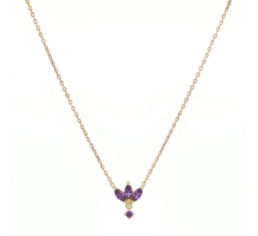 CHAINE LOTUS AMETHYSTE 44CM DORE OR FIN 24K