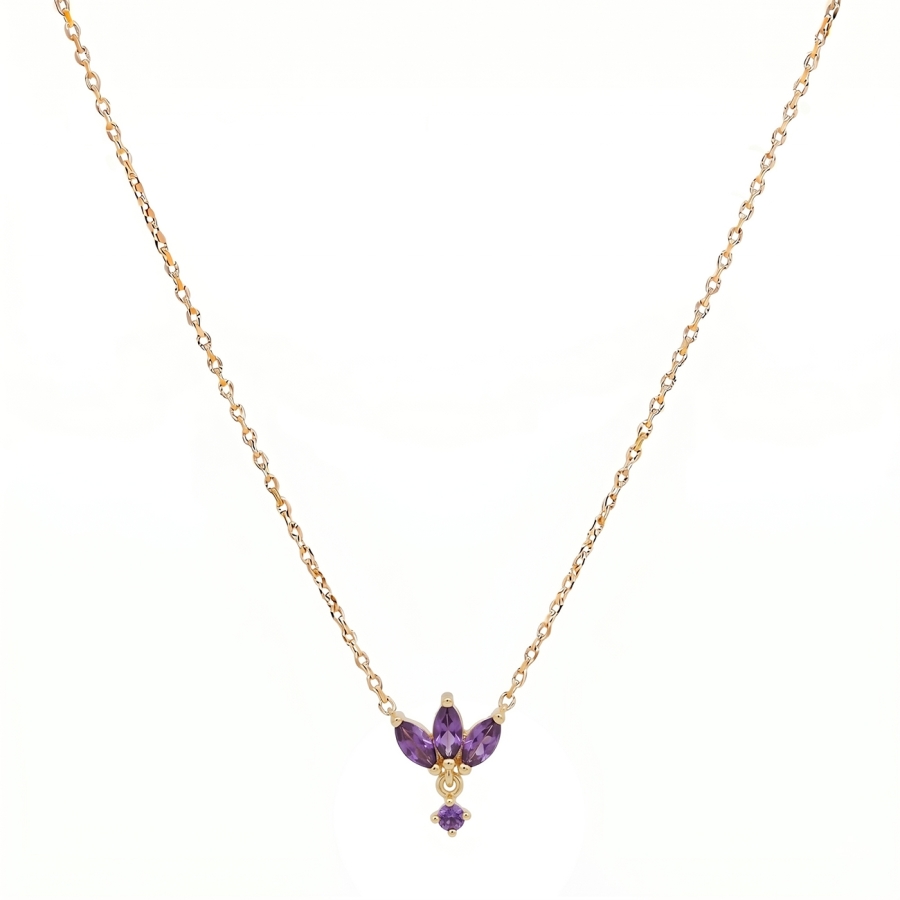 CHAINE LOTUS AMETHYSTE 44CM DORE OR FIN 24K