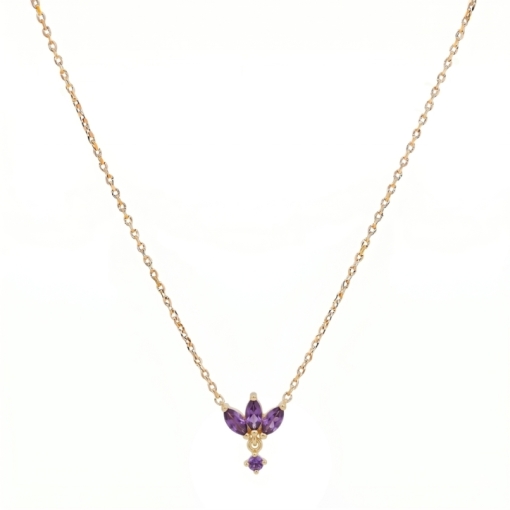 CHAINE LOTUS AMETHYSTE 44CM DORE OR FIN 24K