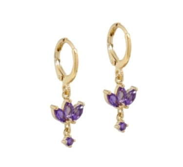 MINI CREOLE LOTUS ZIRCO AMETHYSTE DORE OR FIN 24K