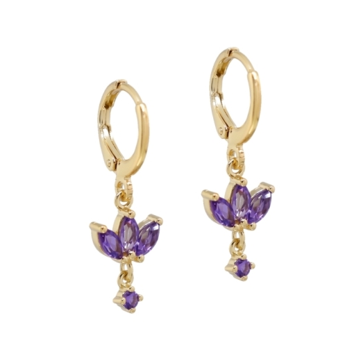 MINI CREOLE LOTUS ZIRCO AMETHYSTE DORE OR FIN 24K