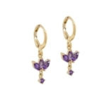 MINI CREOLE LOTUS ZIRCO AMETHYSTE DORE OR FIN 24K
