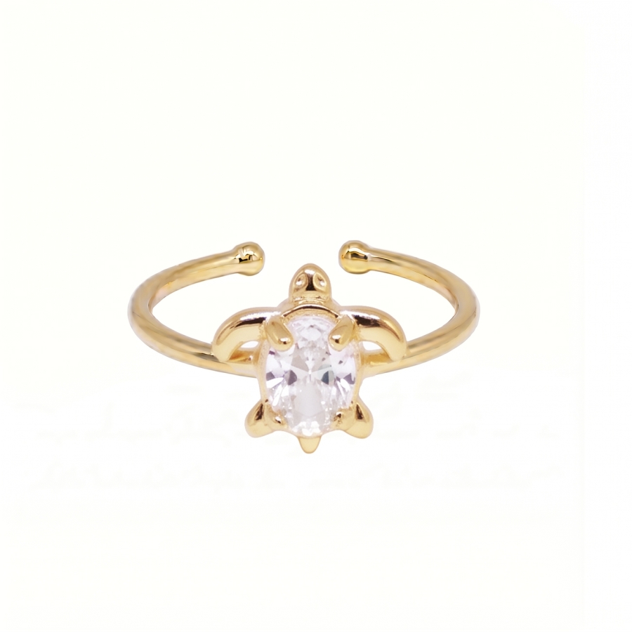 BAGUE TURTLE CHIC ZIRCO PLAQUE DORE OR 24K