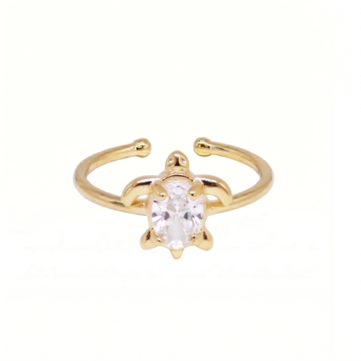 BAGUE TURTLE CHIC ZIRCO PLAQUE DORE OR 24K
