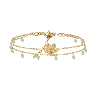 BRACELET DOUBLE FRANGIPANE AMAZONITE DORE OR FIN 24K