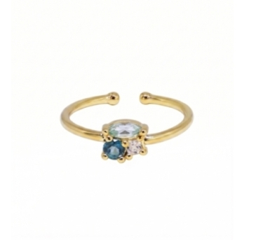 BAGUE TRIO STONE TOPAZE PLAQUE OR 24K