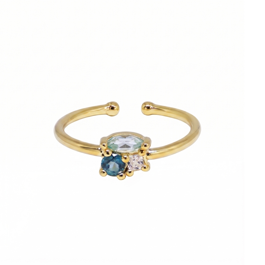 BAGUE TRIO STONE TOPAZE PLAQUE OR 24K